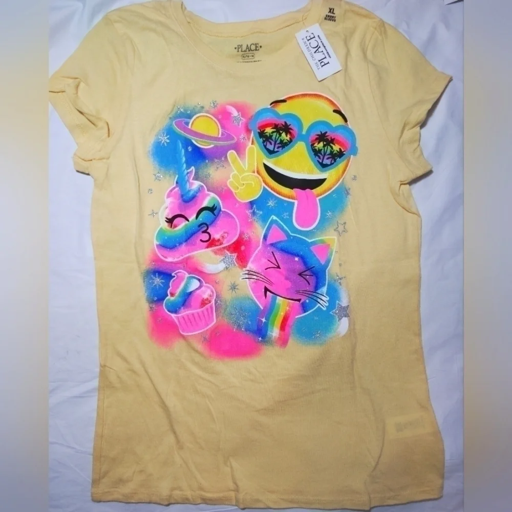 The Children's Place Rainbow Peace Emoji Short Sleeve Shirt- 14/16